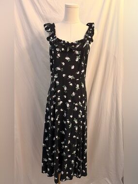 LOFT Black Floral Midi Dress